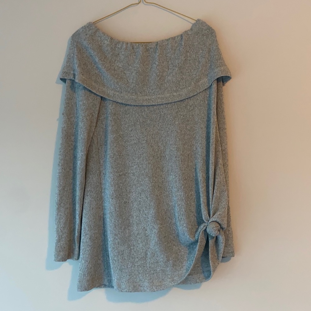 Anthropologie Grey Off the Shoulder Sweater